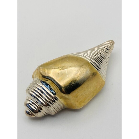 Signed handmade artisan 925 sterling silver gold plated shell brooch - Picture 1 of 10